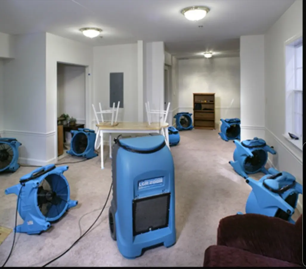 Air movers and dehumidifier setup for Water Damage Restoration in Potomac Mills